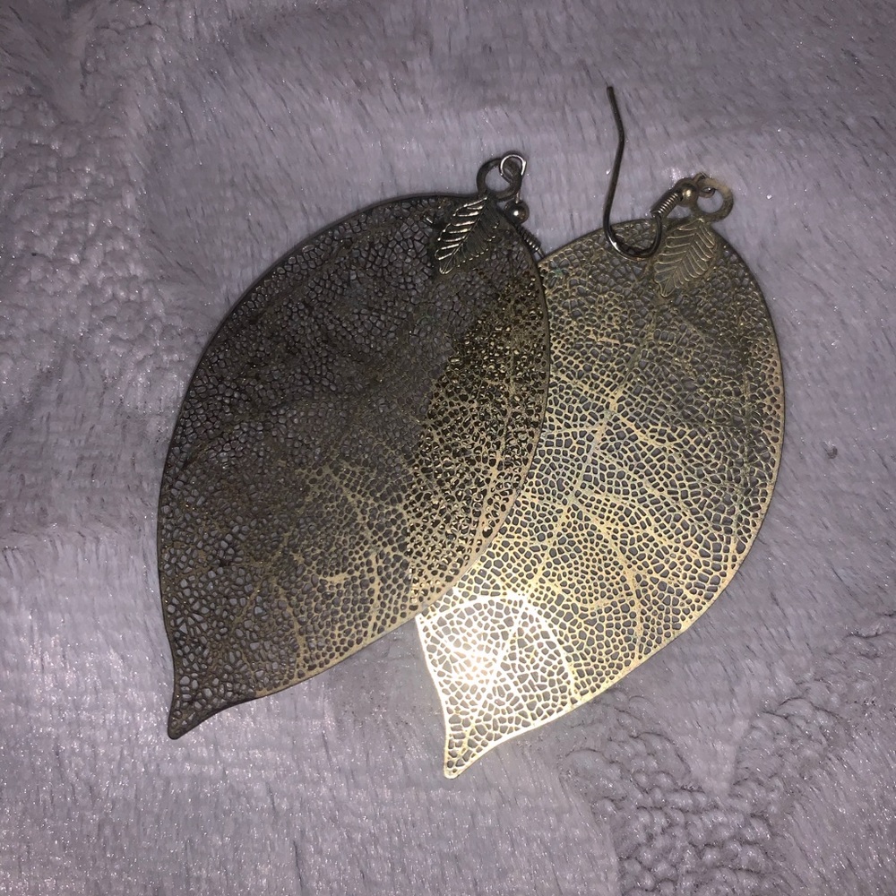 Large Gold Foil Leaf Earrings